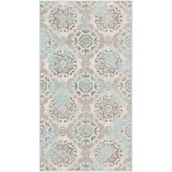 Bungalow Rose Braselton Flatweave Performance Gray/Cream/Blue Rug